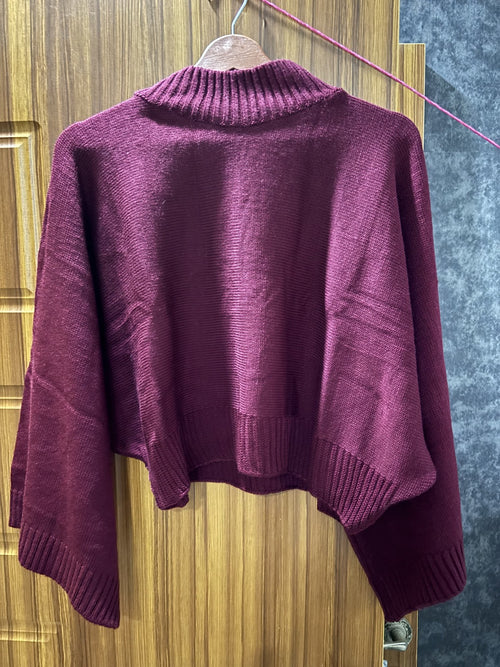 Elera Dik Yaka Triko Kazak — Bordo, ön görünüm